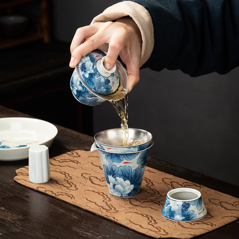 Enamel Porcelain Silver Lotus Tea Set
