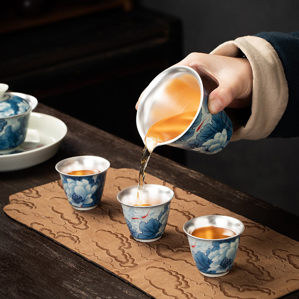 Enamel Porcelain Silver Lotus Tea Set