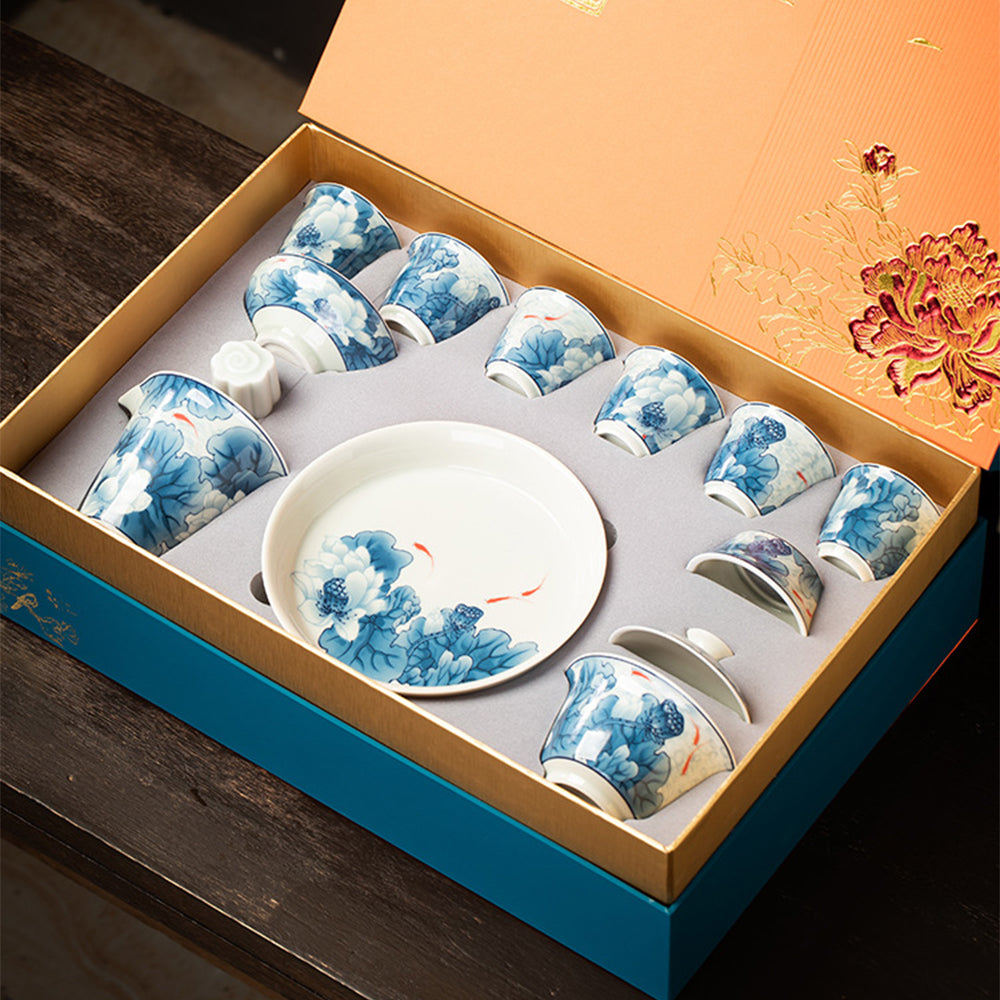 Enamel Porcelain Silver Lotus Tea Set