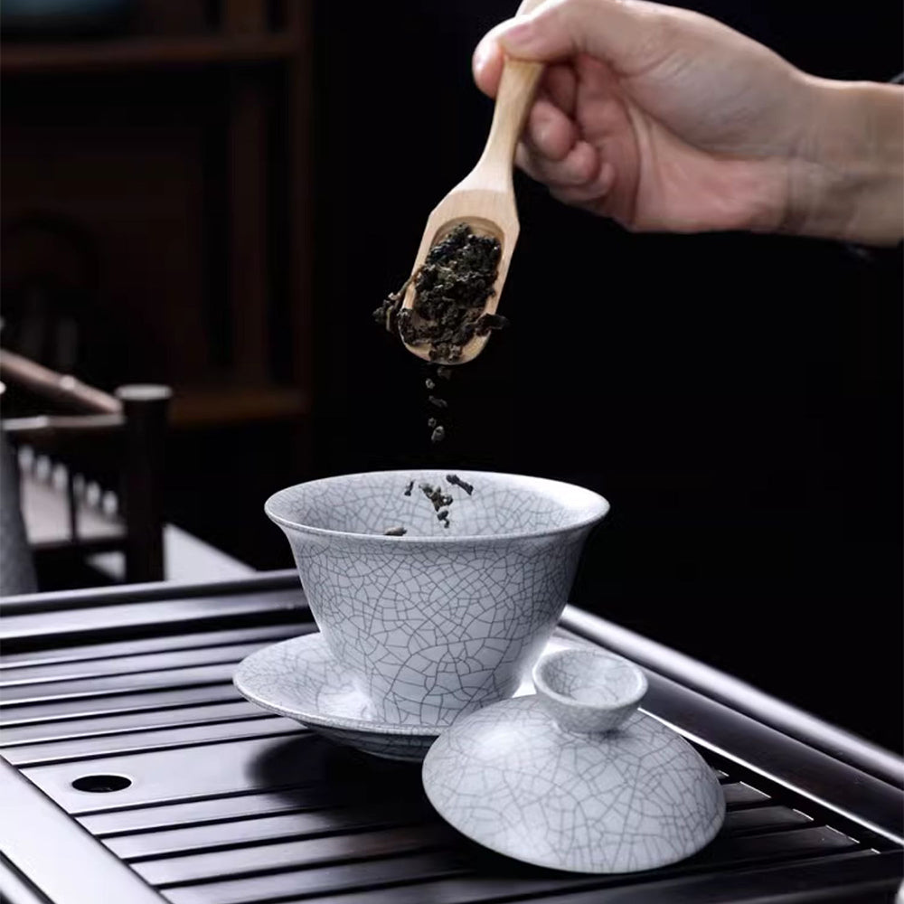 Milky White Ruyao Ice Crack Tea Set