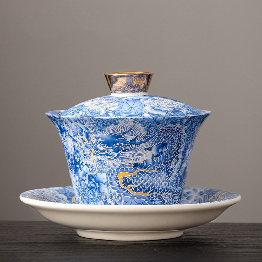 Silver Dragon Enamel Porcelain Gaiwan