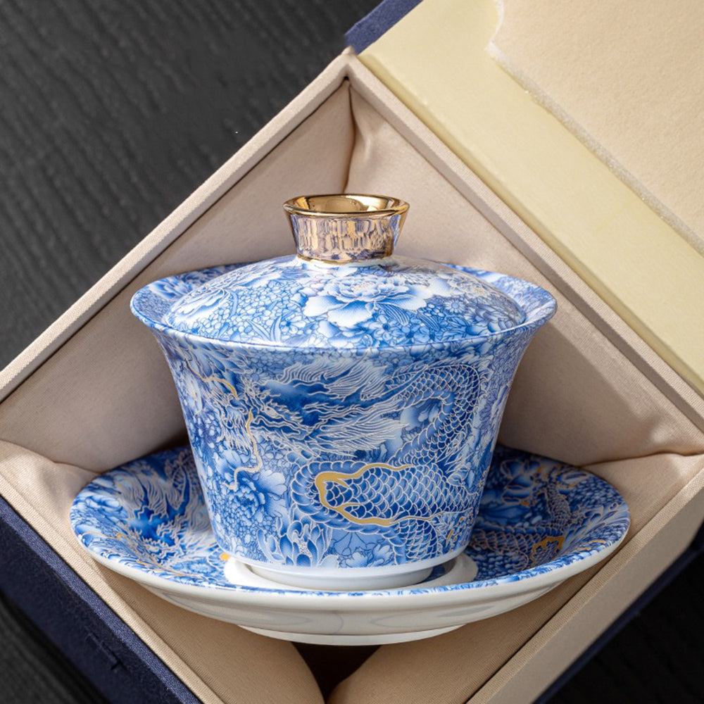Silver Dragon Enamel Porcelain Gaiwan