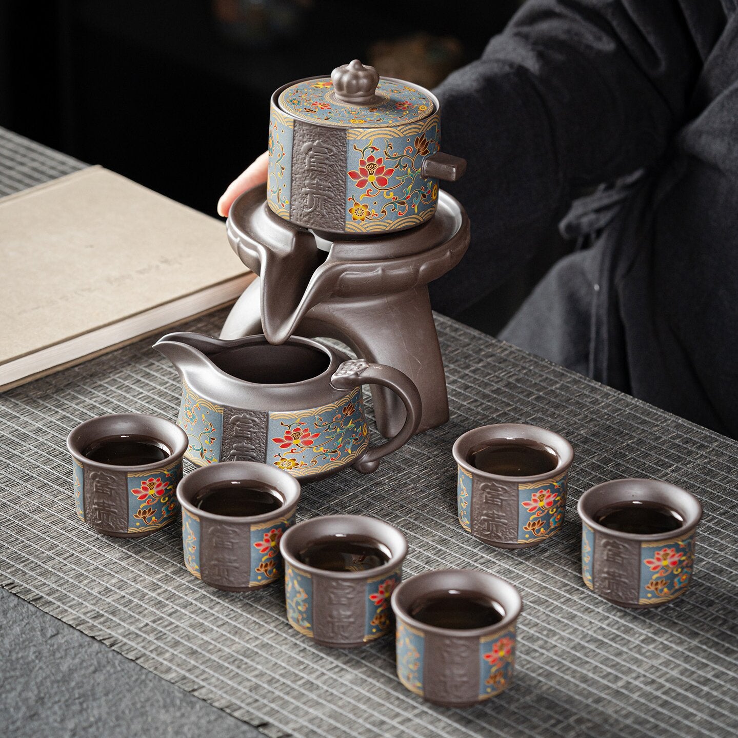 Purple Clay Flowers Automatic Tea Set