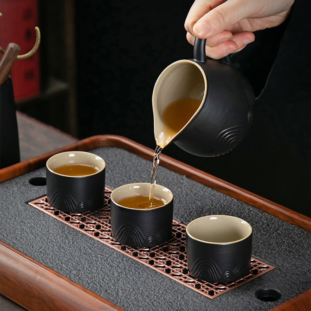 Japanese Black Pottery Mountains Tea Set