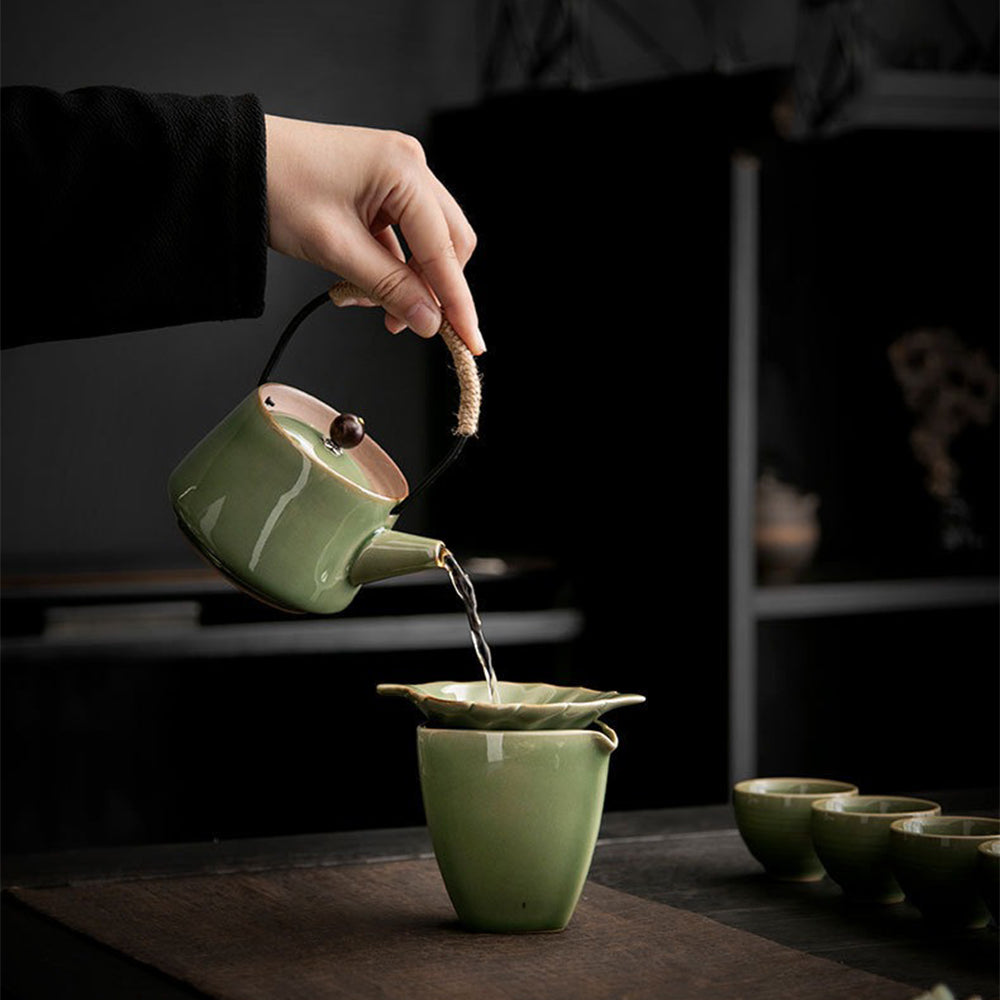 Japanese Celadon Banana Leaf Tea Set