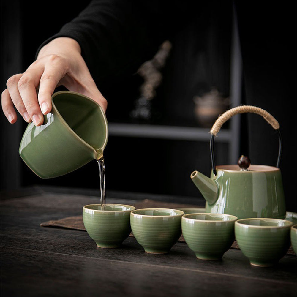 Japanese Celadon Banana Leaf Tea Set