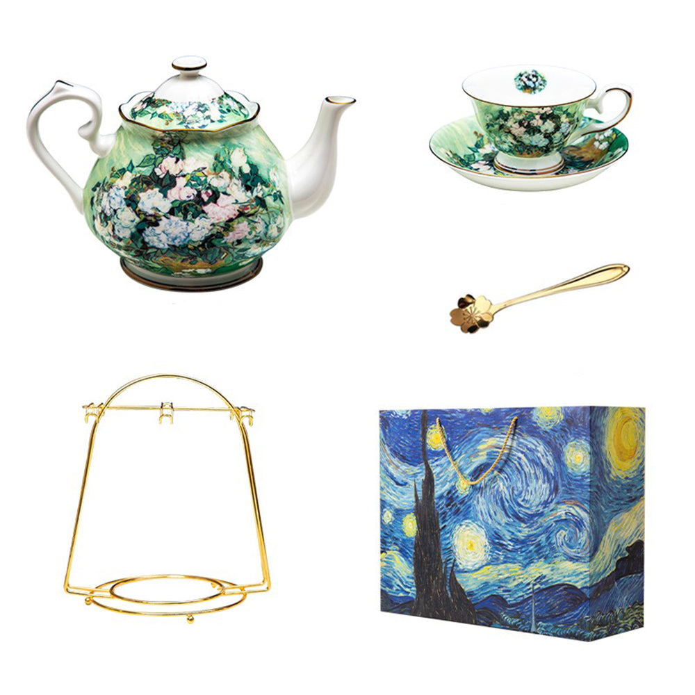 Van Gogh White Rose Bone China Tea Set