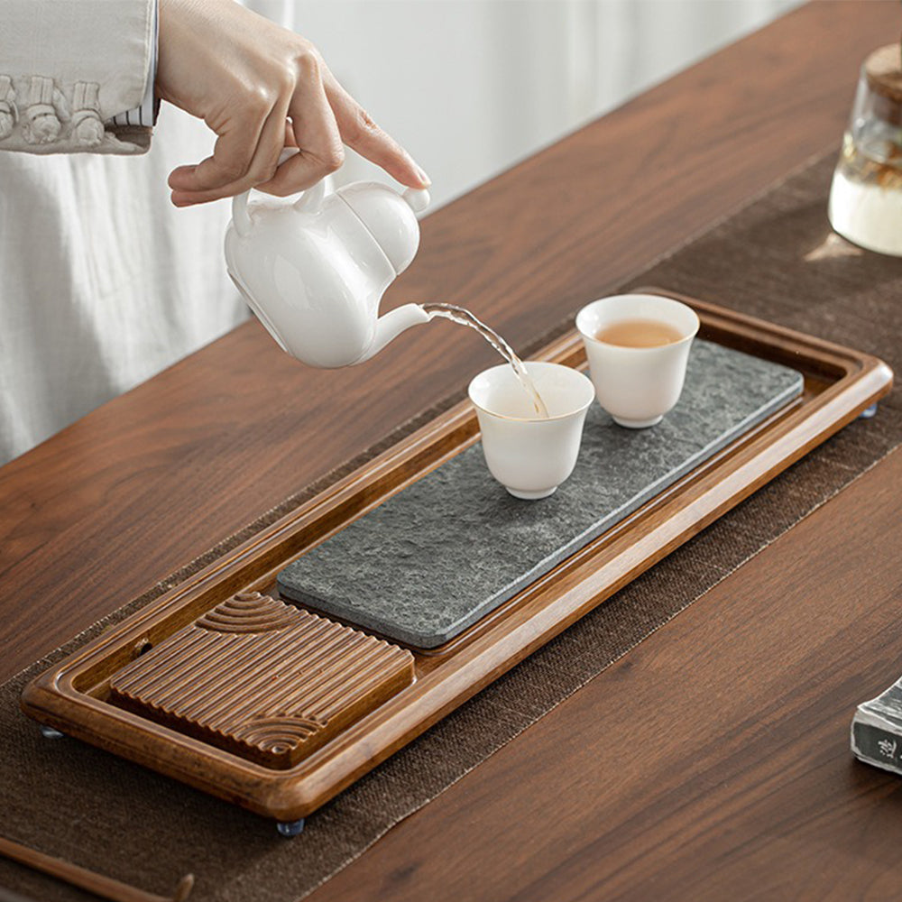 Black Stone And Heavy Bamboo Tea Tray