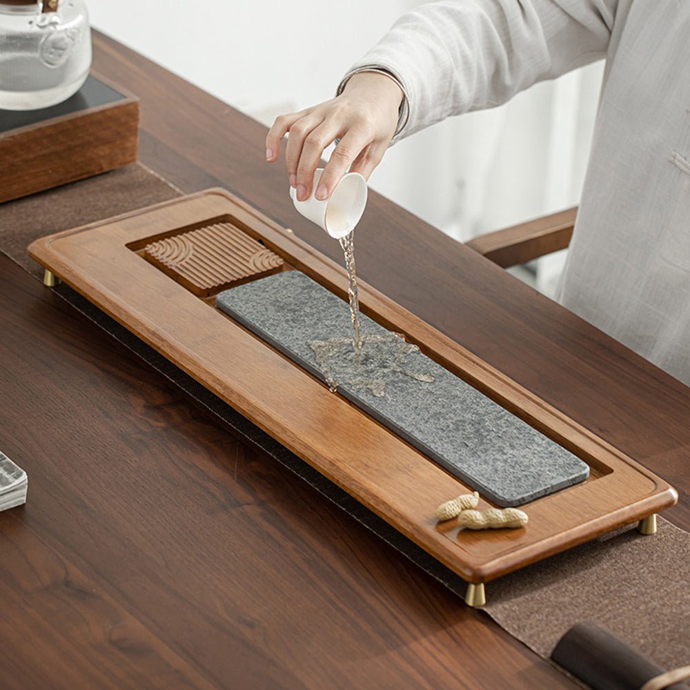 Black Stone And Heavy Bamboo Tea Tray