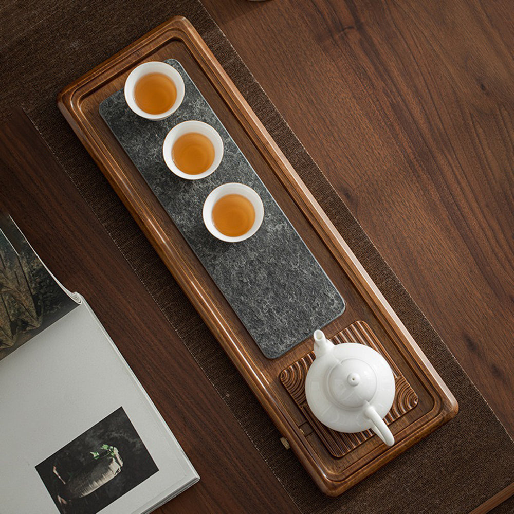 Black Stone And Heavy Bamboo Tea Tray