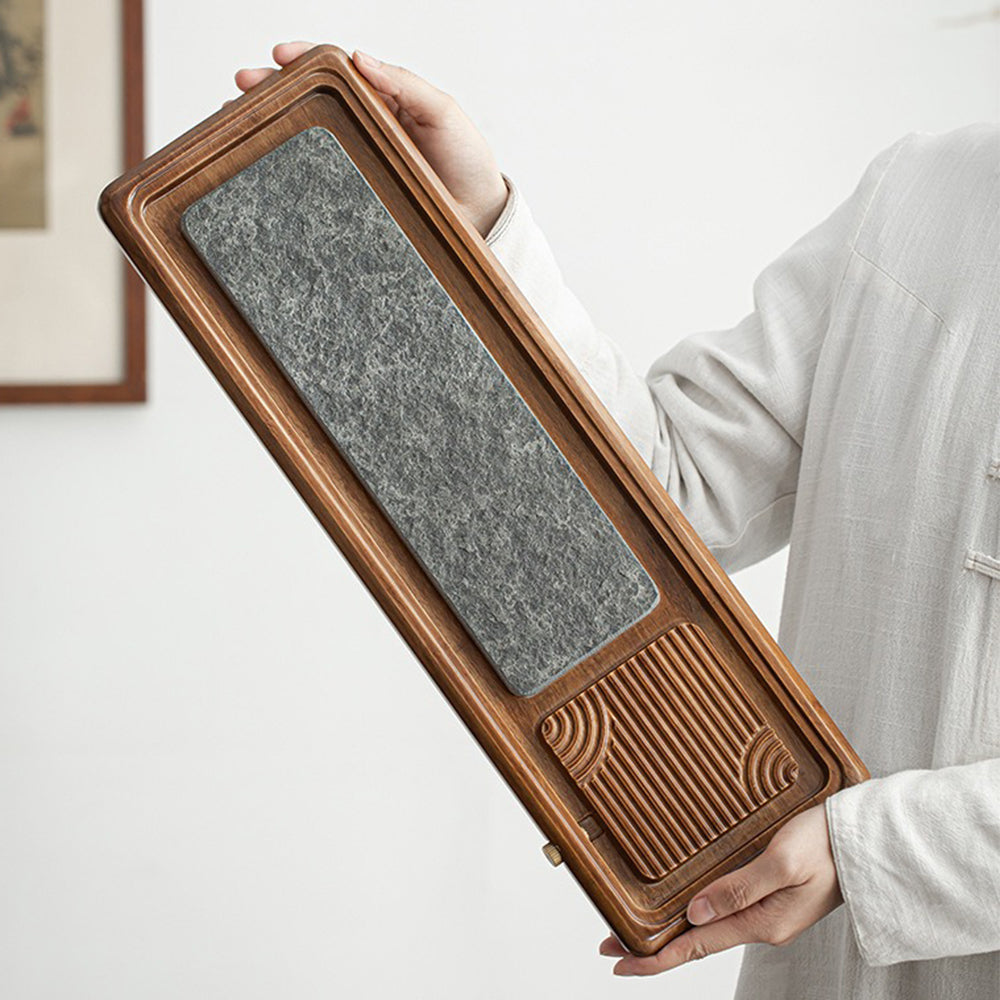 Black Stone And Heavy Bamboo Tea Tray