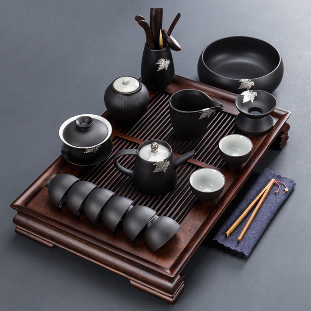 Japanese Black Pottery Tea Set With Tea Tray – Umi Tea Sets