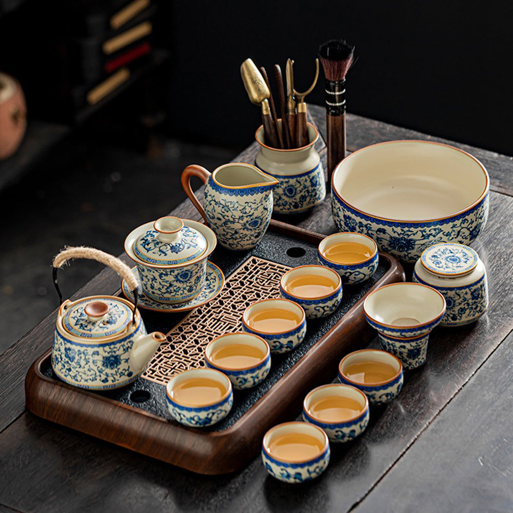 CwlwGO European Bone China Tea Cup Sets, Blue And White Porcelain Tea Cups And Saucers Service For 4,Tea Sets For Women Party Or Gifts Giving