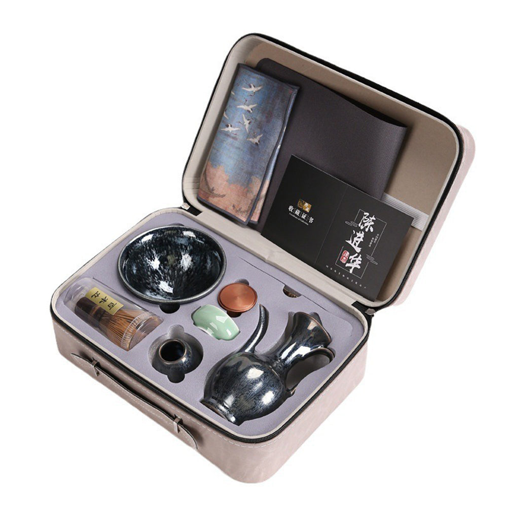 Tenmoku Matcha Green Tea Set With Travel Bag