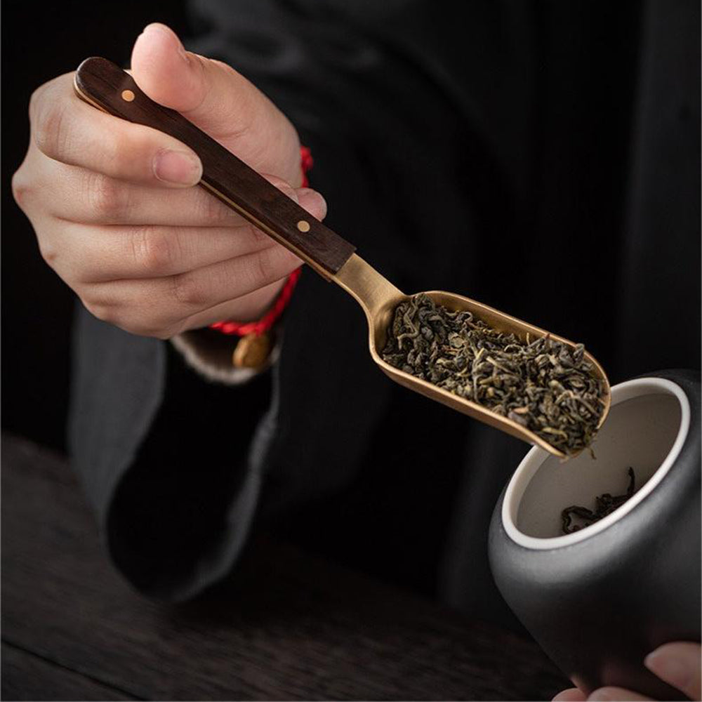 Ebony & Copper Tea Utensils Set With Coaster