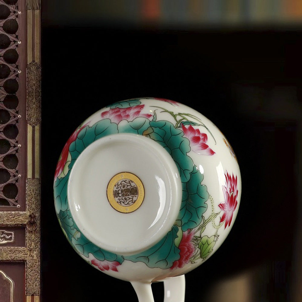 Lotus And Fish Jade Porcelain Tea Cup