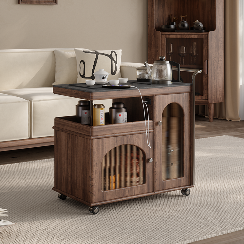 Solid Wood & Black Stone Panel Movable Tea Table – Umi Tea Sets