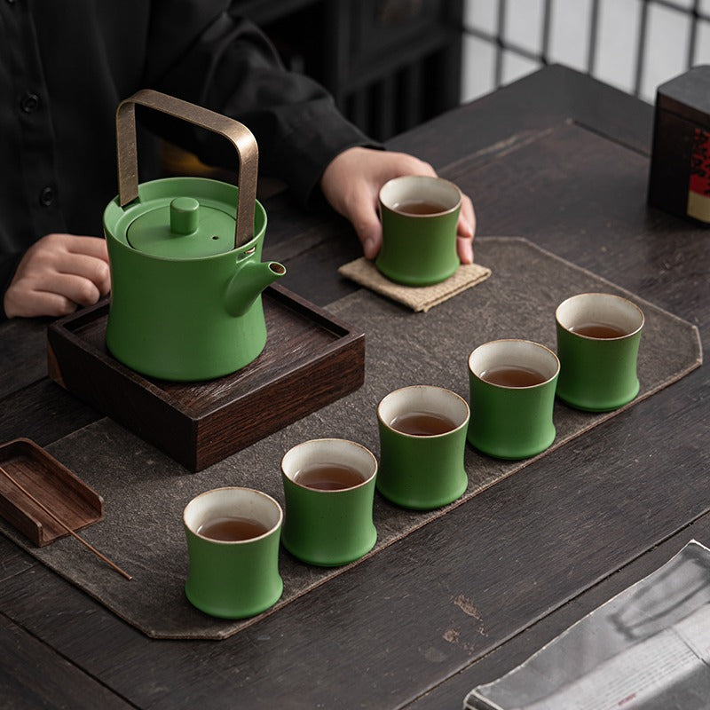 Chinese Green Bamboo Porcelain Tea Set