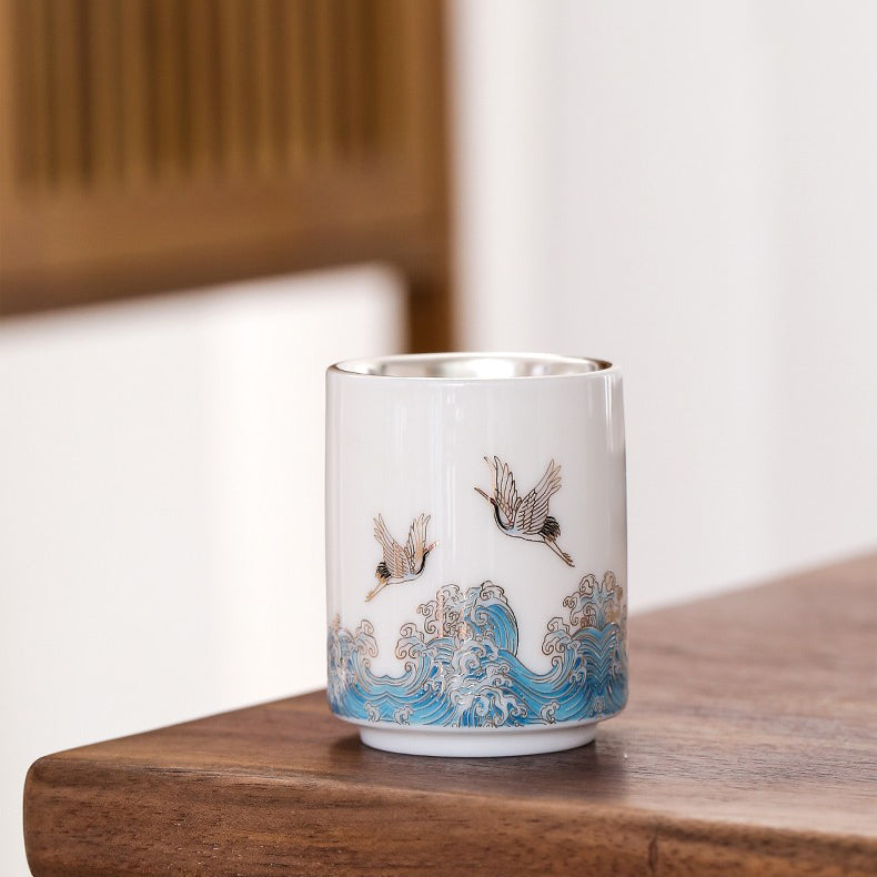 Jade Porcelain Tea Set With Inner Silver