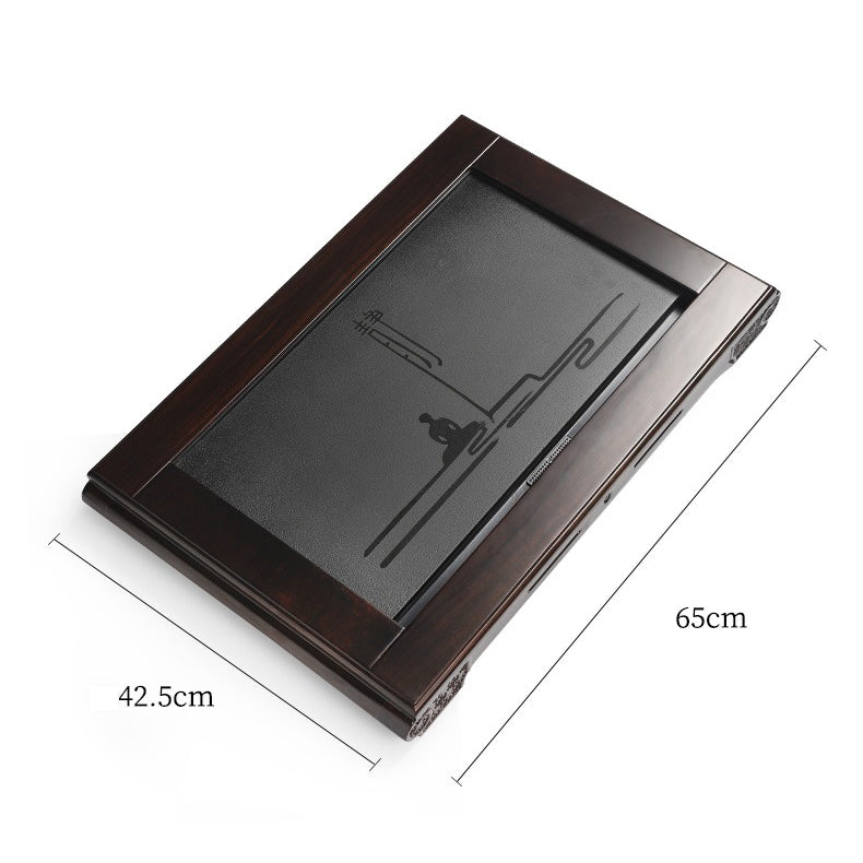 Black Peom Tea Set With Stone Rosewood Tea Tray