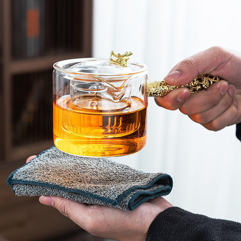 Glass Tea Set With Golden Handle