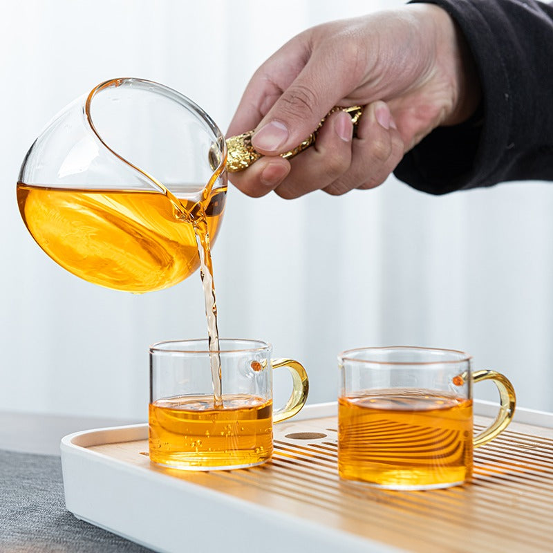 Glass Tea Set With Golden Handle