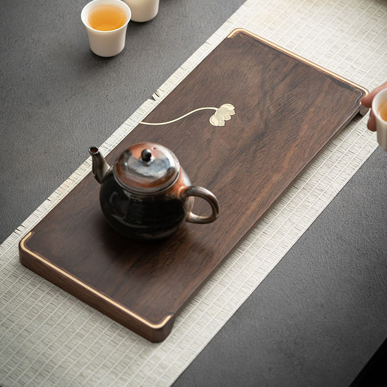 Ebony Small Tea Tray With Silver Lotus