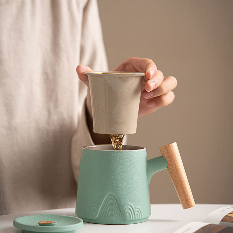 Japanese Mountain Tea Cup With Wooden Handle