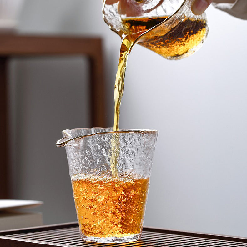 Ice Block Glass Tea Set With Golden Rim