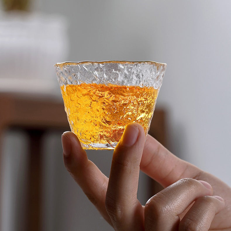 Ice Block Glass Tea Set With Golden Rim