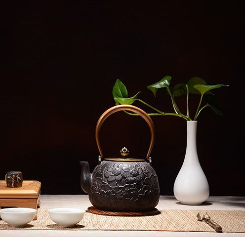 Cast Iron Peony Flower Teapot