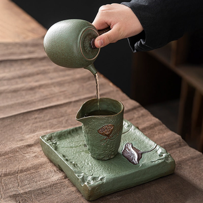 Coarse Pottery Kyusu Lotus Tea Set