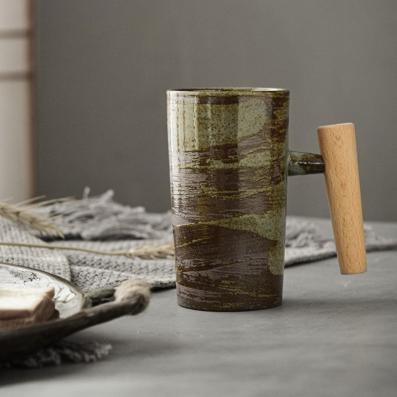 Vintage Japanese Mug with Wooden Handle