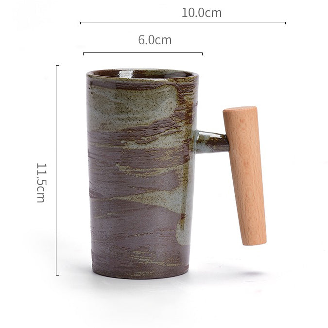 Vintage Japanese Mug with Wooden Handle