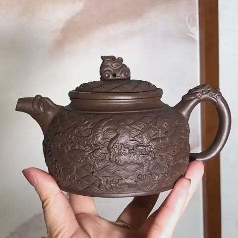 Dragon Over Sea Purple Clay De Zhong Teapot