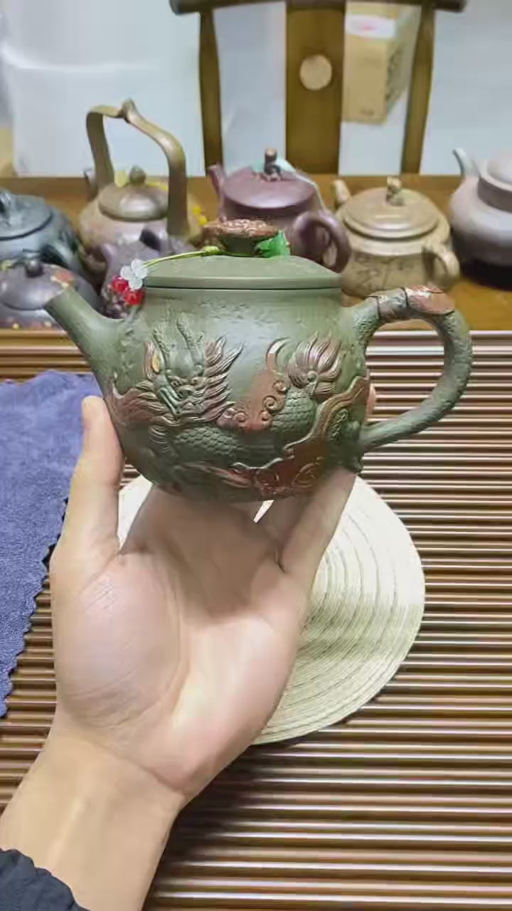 Yixing Dark Green Clay Dragon Hanwa Teapot