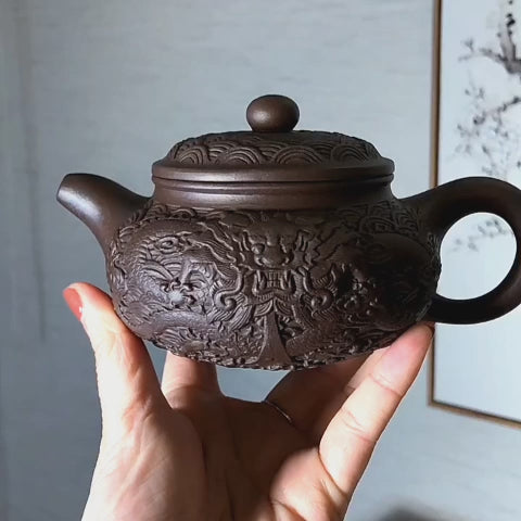 Yixing Dragon Over Sea Purple Clay Teapot