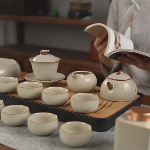 Chinese Dehua Yellow Ruyao Tea Set