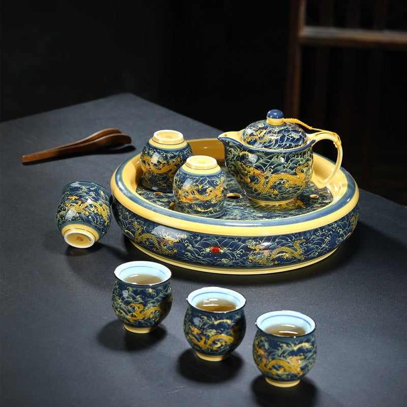 Jingdezhen Double Wall Dragon Tea Set With Tea Tray