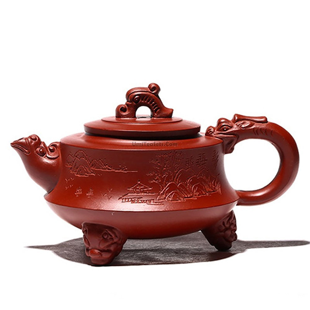 Yixing Red Clay Three Legs Dragon Teapot
