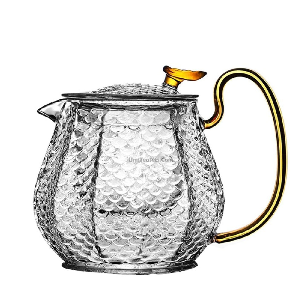 Ice Block Glass Teapot WIth Color Handle