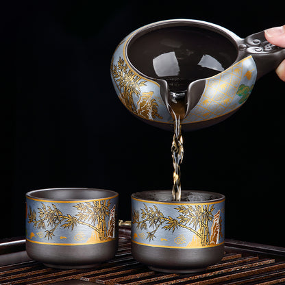 Purple Clay Golden Bamboo Automatic Tea Set
