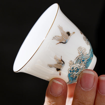 Ceramic Sulet-jade Red-crowned Crane Tea Set