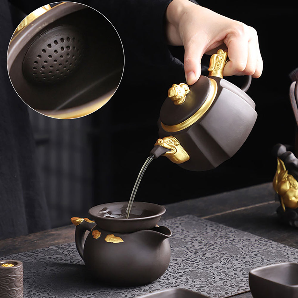 Purple Clay Black Gold Dragon Tea Set