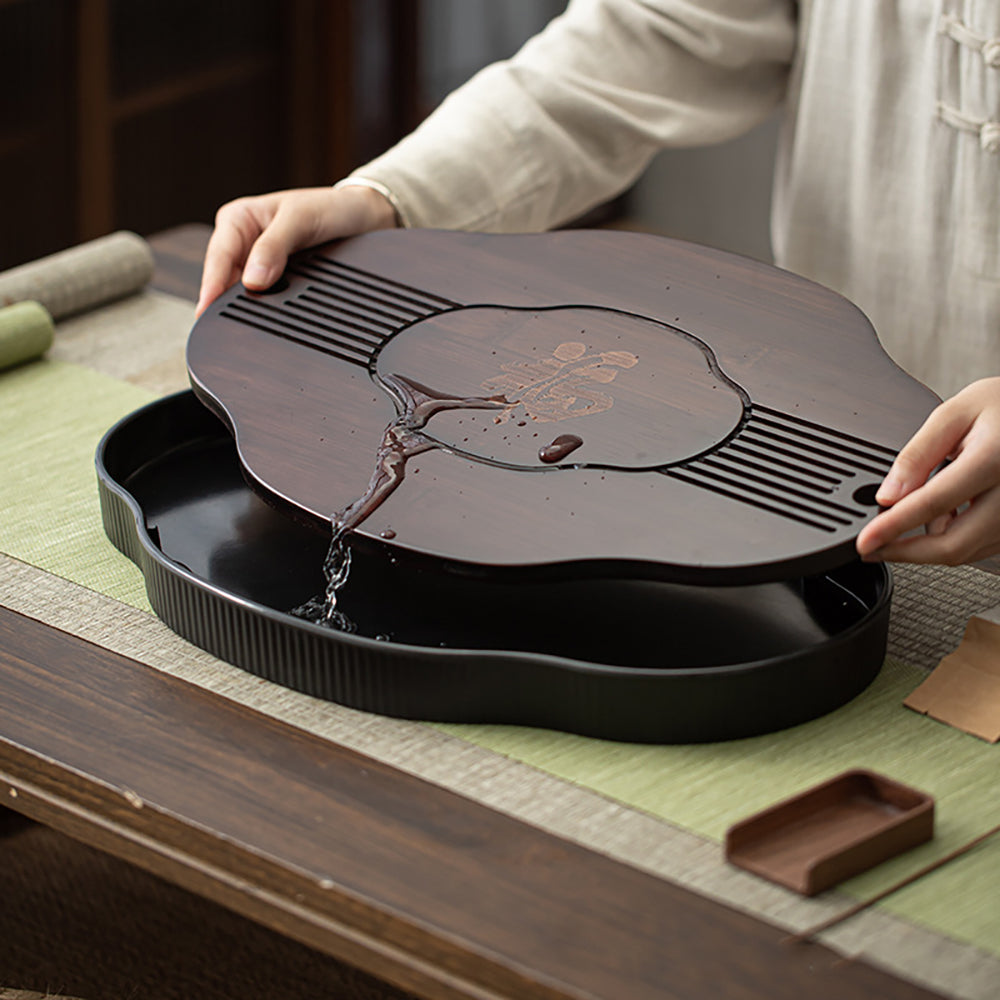 Chinese Walnut Bamboo Gong Fu Tea Tray
