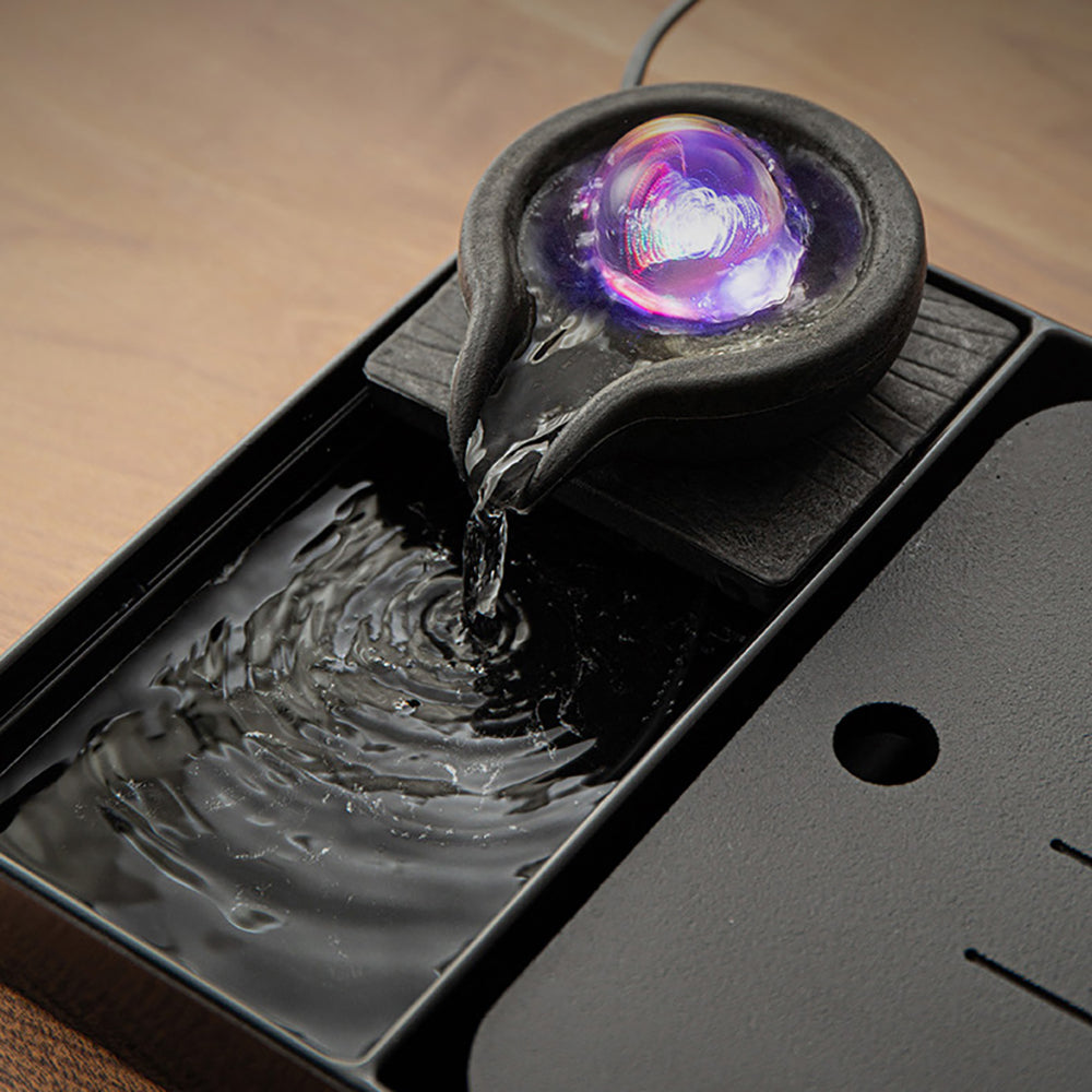 Black Stone Tea Tray With Flowing Water Ball