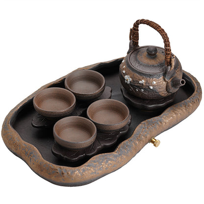 Stone Pottery Lotus Lake Shape Tea Set