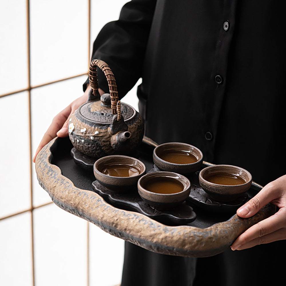Stone Pottery Lotus Lake Shape Tea Set