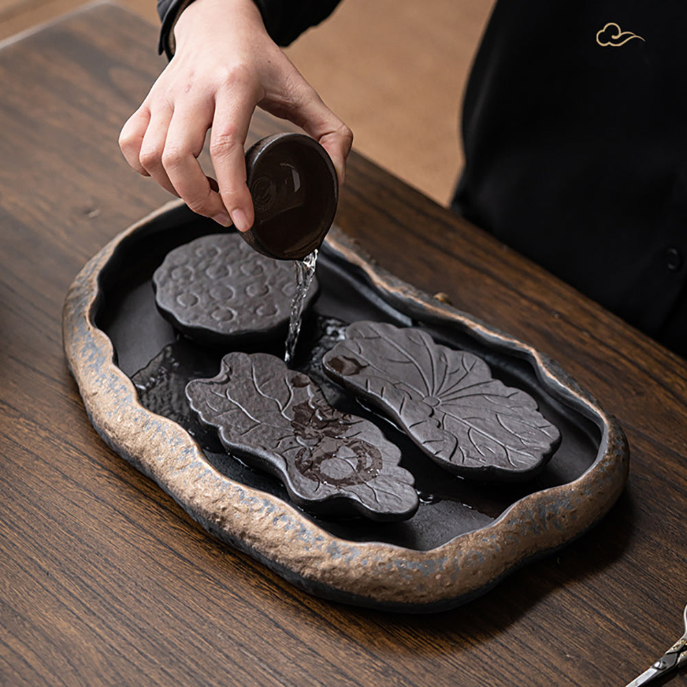 Stone Pottery Lotus Lake Shape Tea Set