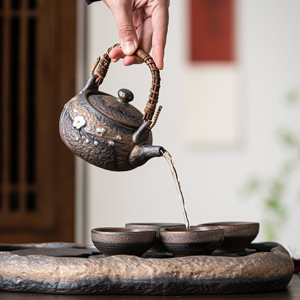 Stone Pottery Lotus Lake Shape Tea Set